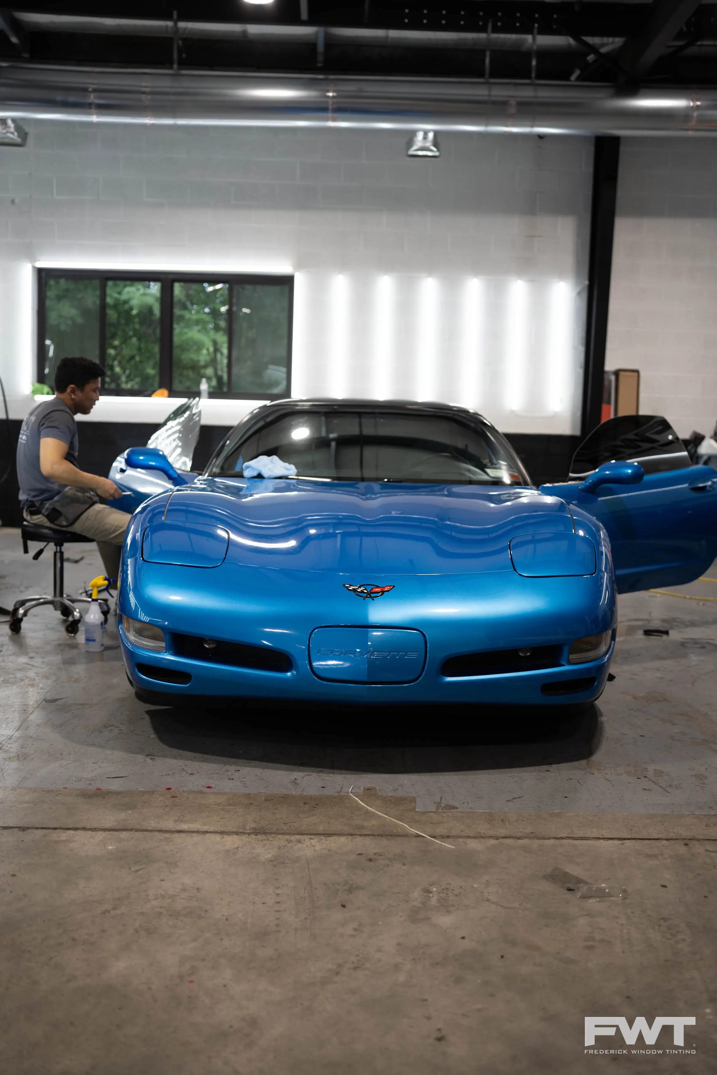Window Tint Installation on a 1999 Chevrolet Corvette Coupe in Frederick, Maryland