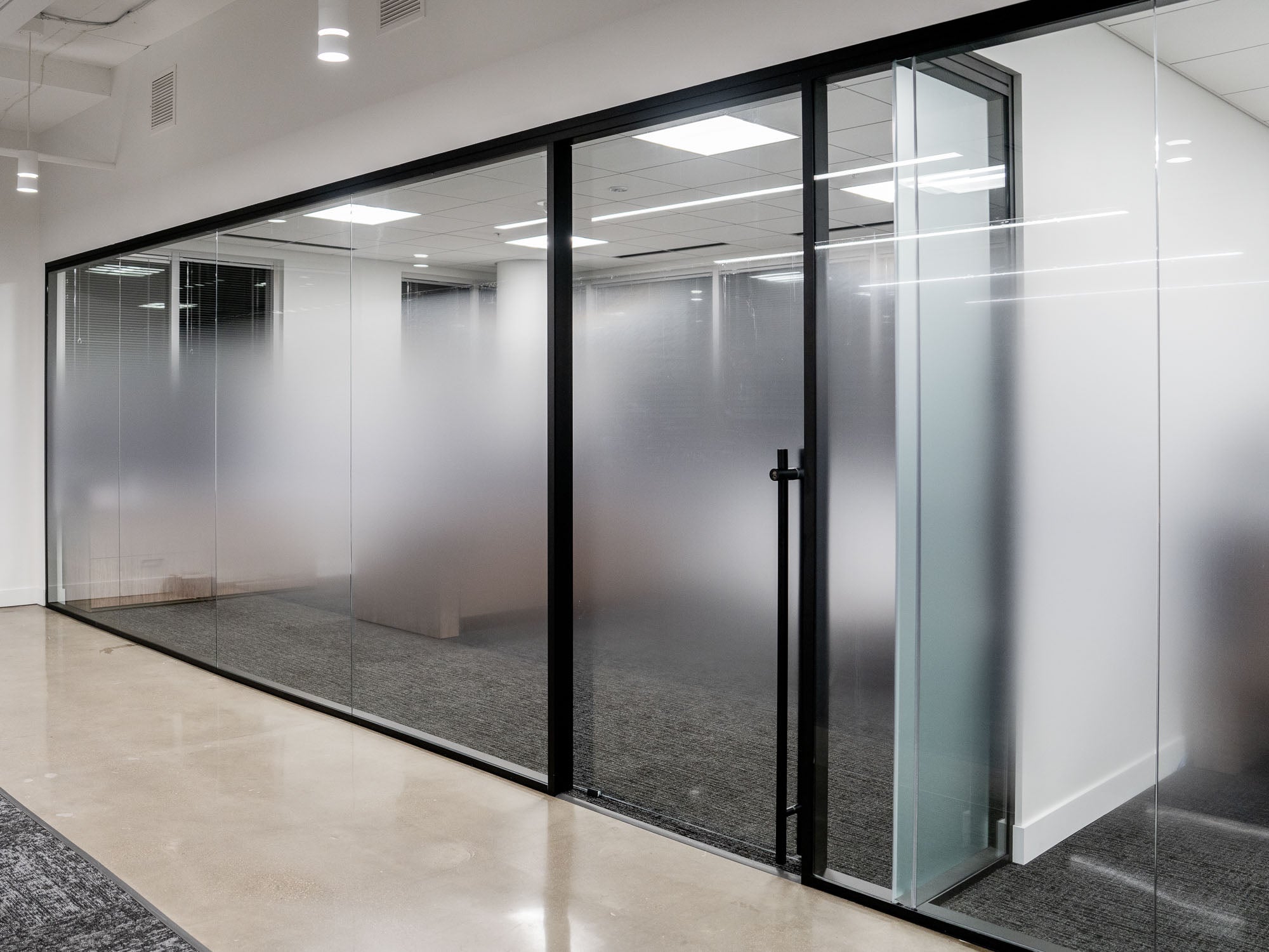 Decorative privacy frost film installed on commercial office windows Frederick, Maryland 21704